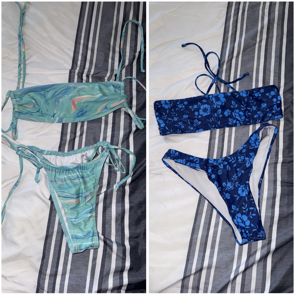 Get Both!! 🩵💚 SHEIN Blue Floral and Green Swirl Bikinis